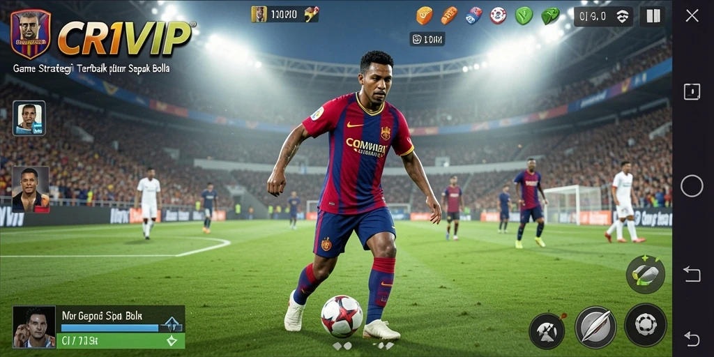 Tangkapan layar utama CR7VIP menampilkan strategi cerdas dalam gameplay sepak bola.