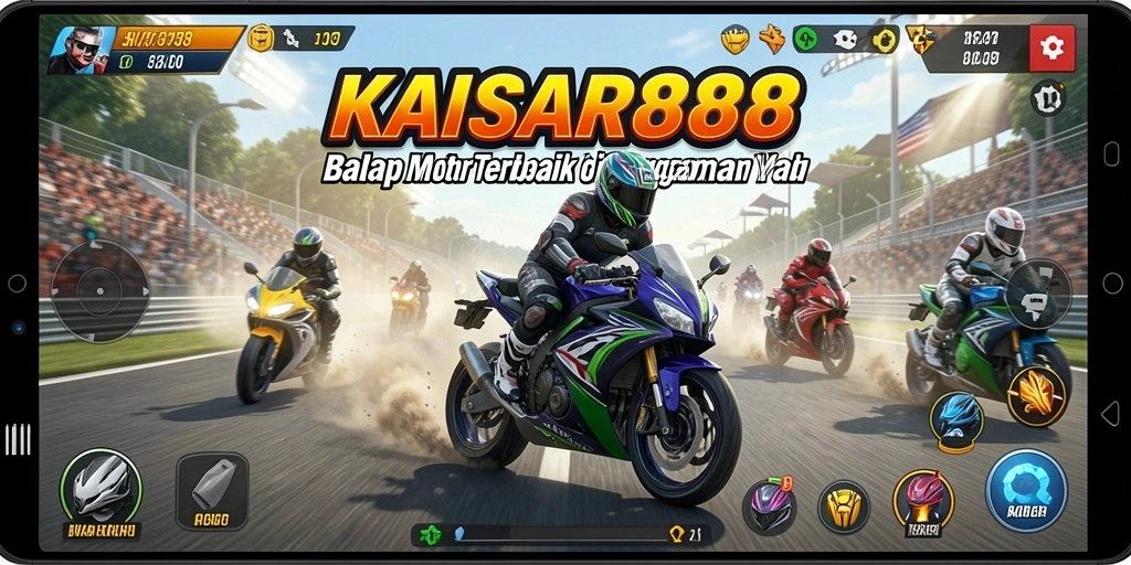 Gameplay menegangkan di KAISAR888 dengan motor balap cepat.