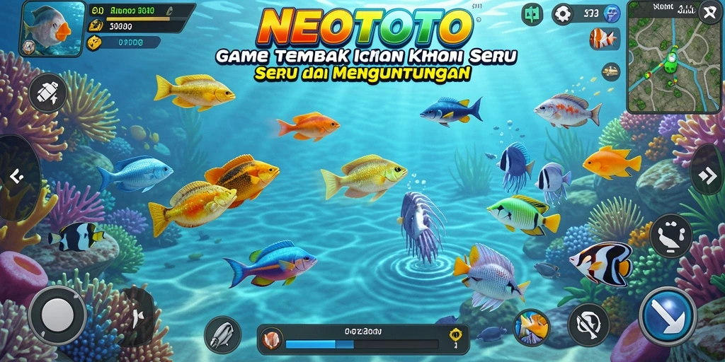 Tampilan gameplay seru NEOTOTO dalam menembak ikan.