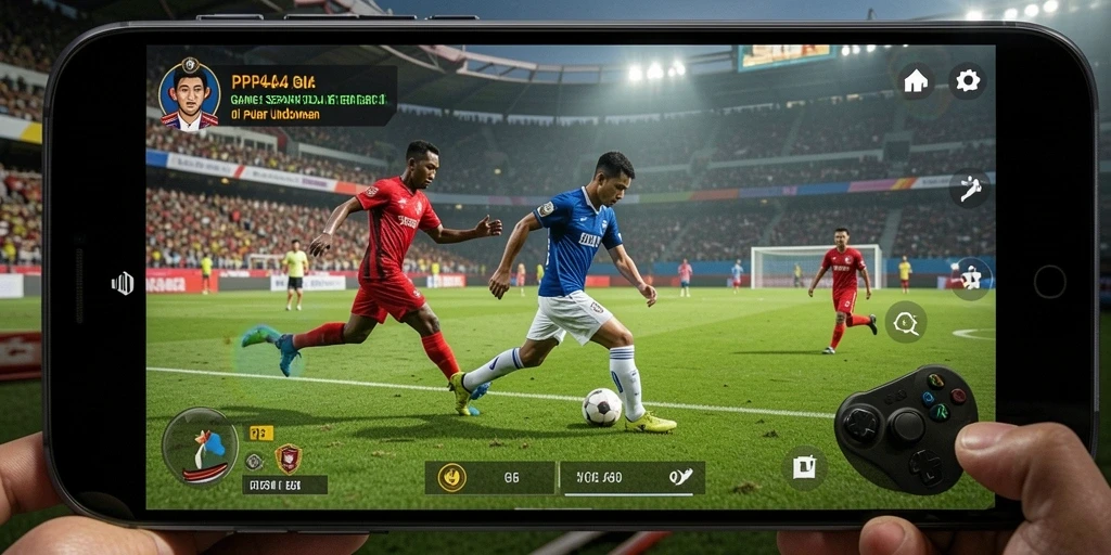 Tampilan gameplay seru dalam PP444 menunjukkan aksi sepak bola yang mendebarkan.