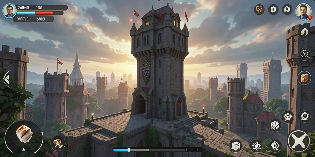 Tampilan gameplay ZARA4D dengan desain menara yang menarik.
