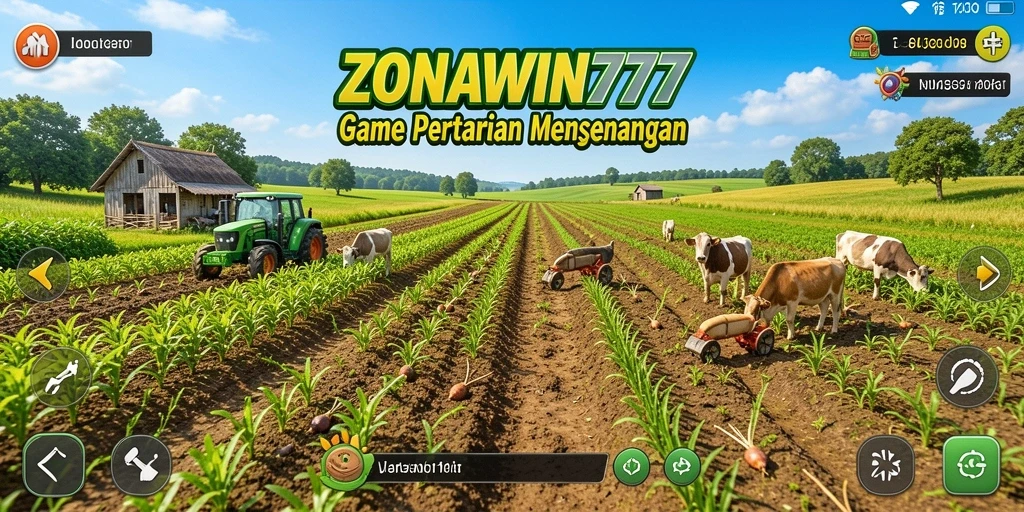 Screenshot utama ZONAWIN777 menampilkan gameplay seru bertani.